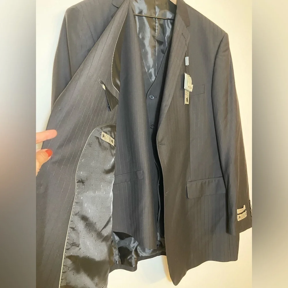 Mens Paolo Giardini Black Suit Blazer With Vest Size 52L NEW